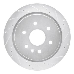 Cadillac XTS Brake Rotor (1) - Rear Right - R1 Concepts - Drilled & Slotted - Silver - `13-`19